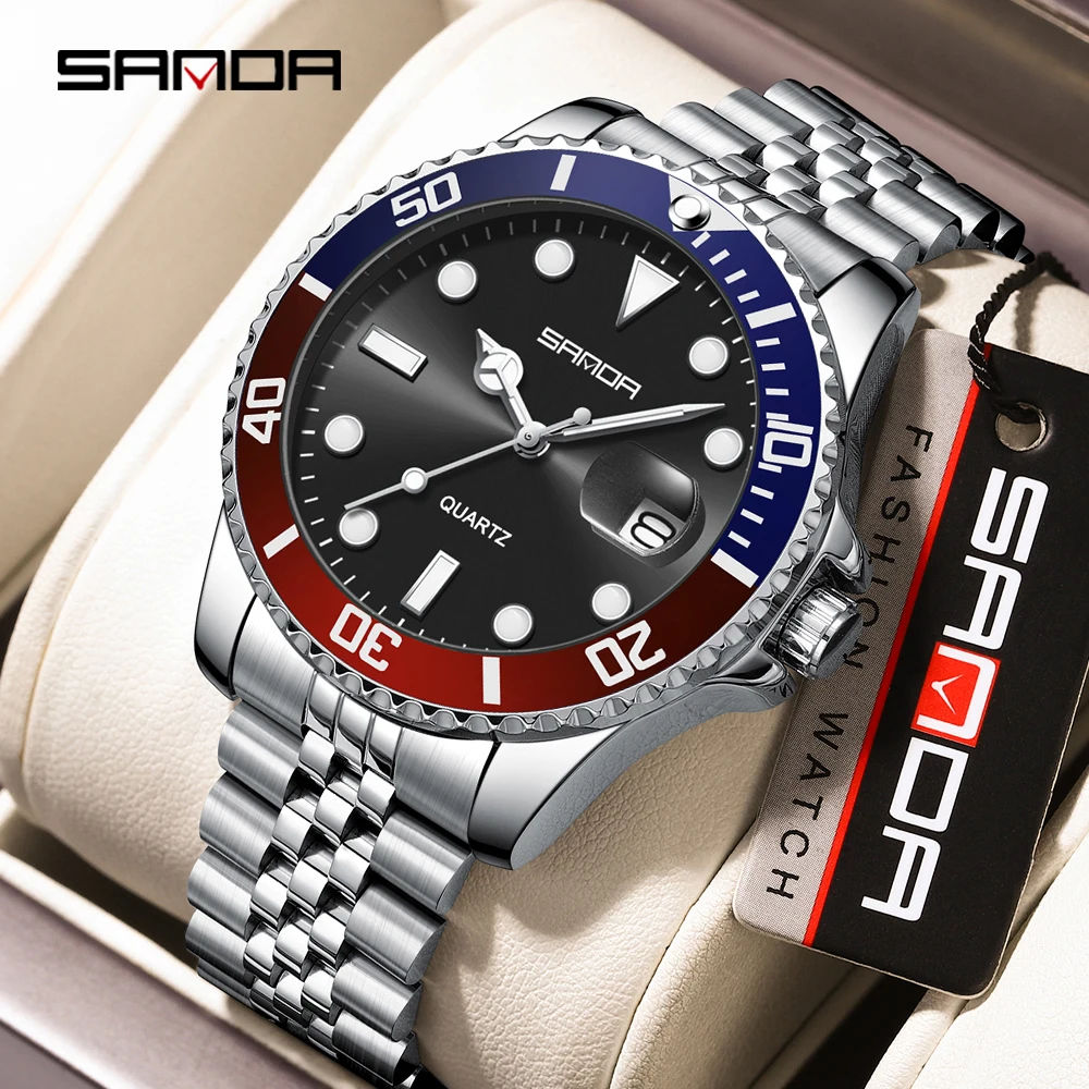 패션 산다 1099 럭셔리 5바이트 스틸 스트랩 남성용 쿼츠 시계 방수 야광 달력 비즈니스 남성용 쿼츠 시계