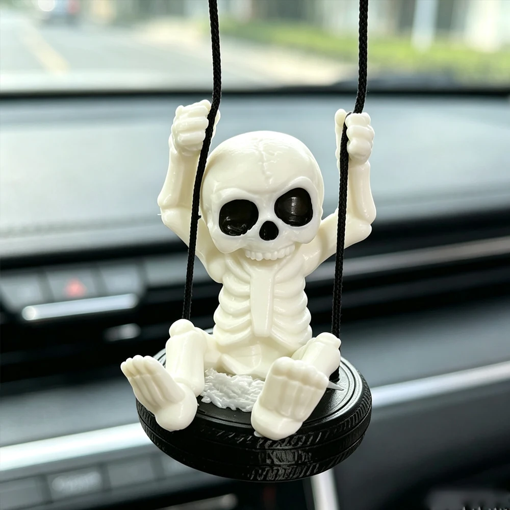 Unique Tire Skull Swing Sculpture Ornament,Halloween hanging ornament, Skeleton Ghost Garden Statue,Car interior decorations