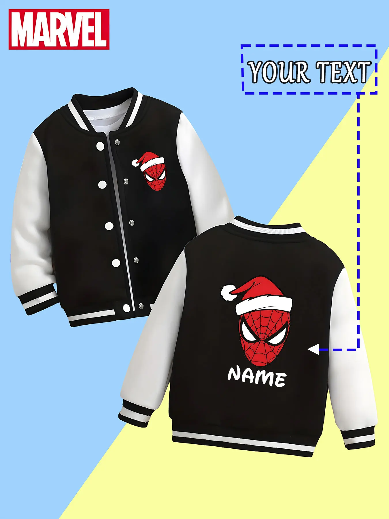 

MINISO Marvel Boys Baseball Jacket - Christmas Spider-Man print, full of festive atmosphere, warm and suitable for autumn and wi