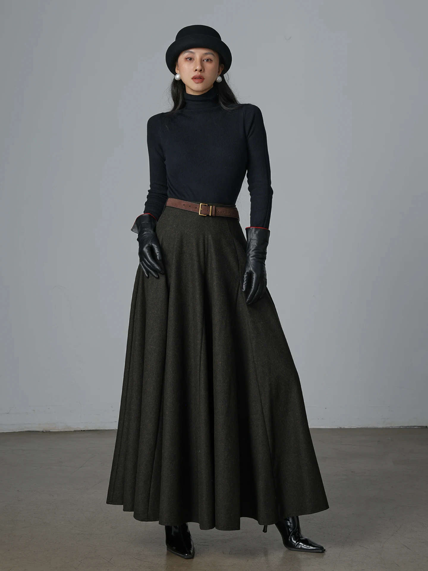 

Шерстяная юбка-солнце с высокой талией, винтажная, с широким подолом, длинная, осенне-зимняя, модная, для женщин