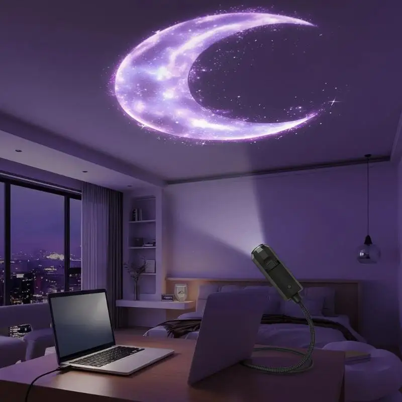 LED USB Projector Light 8pcs Planet Hearts Moon Astronauts Projection Patterns Ceiling Decorative Night Light