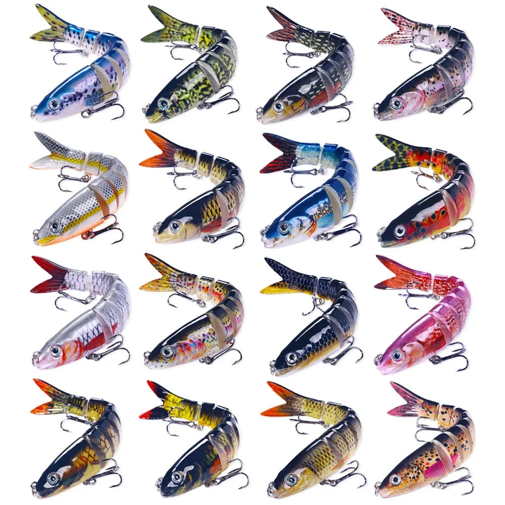 QQE Segmented Multi Jointed Swimbait Lure, Sinking Hard Bait 3D Eyes Treble Hook for Bass Pike Snakehead Fishing