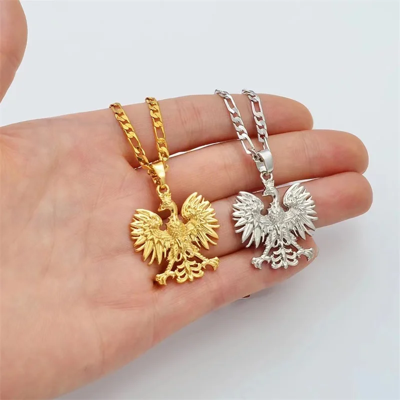 TAOPIN Gold Plated Poland Symbol Eagle Pendant Necklaces for Women Men Polska Poles Fashion Jewelry