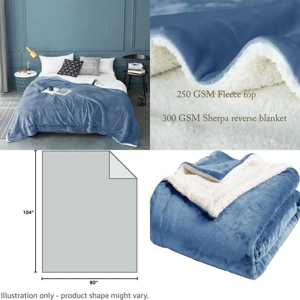 

Luxurious King Size Sherpa Fleece Blanket, Ultra Soft Plush, Cozy Fluffy Velvet, Reversible Microfiber Throw (Light Blue, 90x104