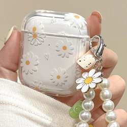 Wireless Bluetooth case for AirPods1/2 AirPods3 AirPods pro and pro2 tpu flower pattern earphone cover with imitation pearl chai