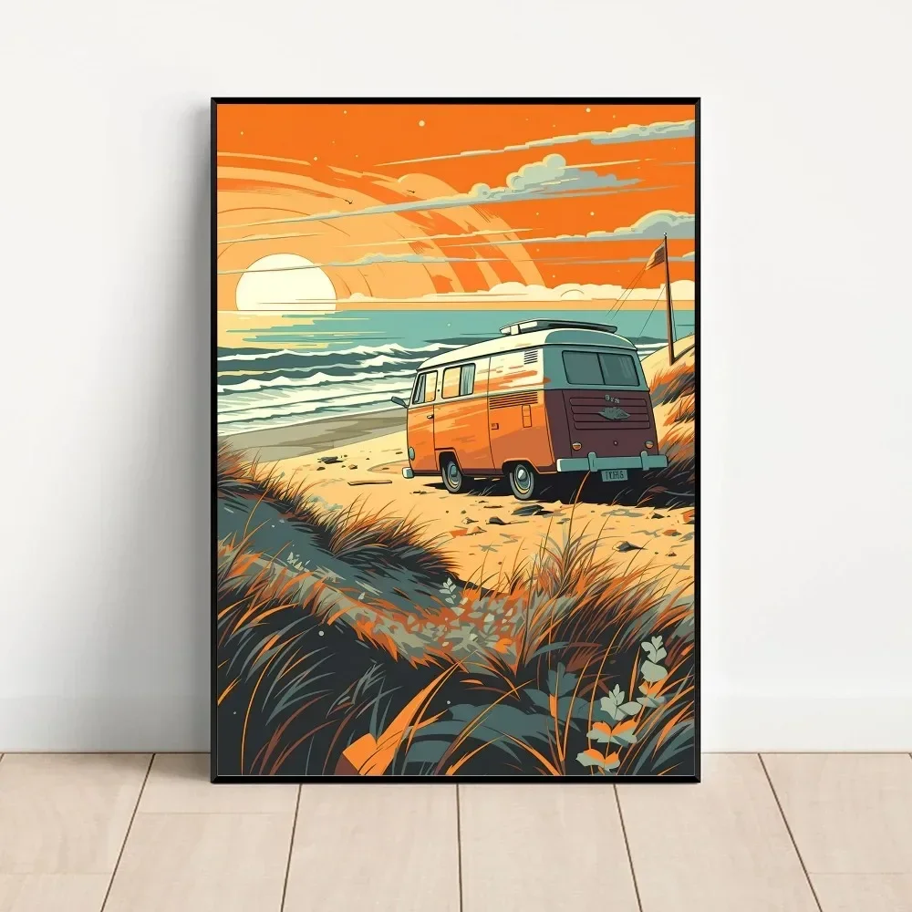 Combi Van Surf Poster Kraft Club Bar Paper Vintage Poster Wall Art Painting Bedroom Study Stickers