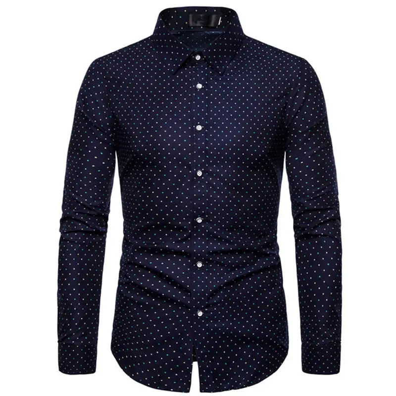 Spring Autumn Fashion Printed Long Sleeved Shirt Large Size One Line Neck Slim Fit Top Business Casual Shirt Male Clothing New