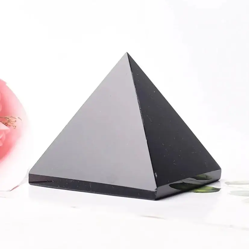 Natural Obsidian Pyramid Reiki Energy Stone Decorative Tabletop Decoration Living Room Mineral Triangle Meditation Gift