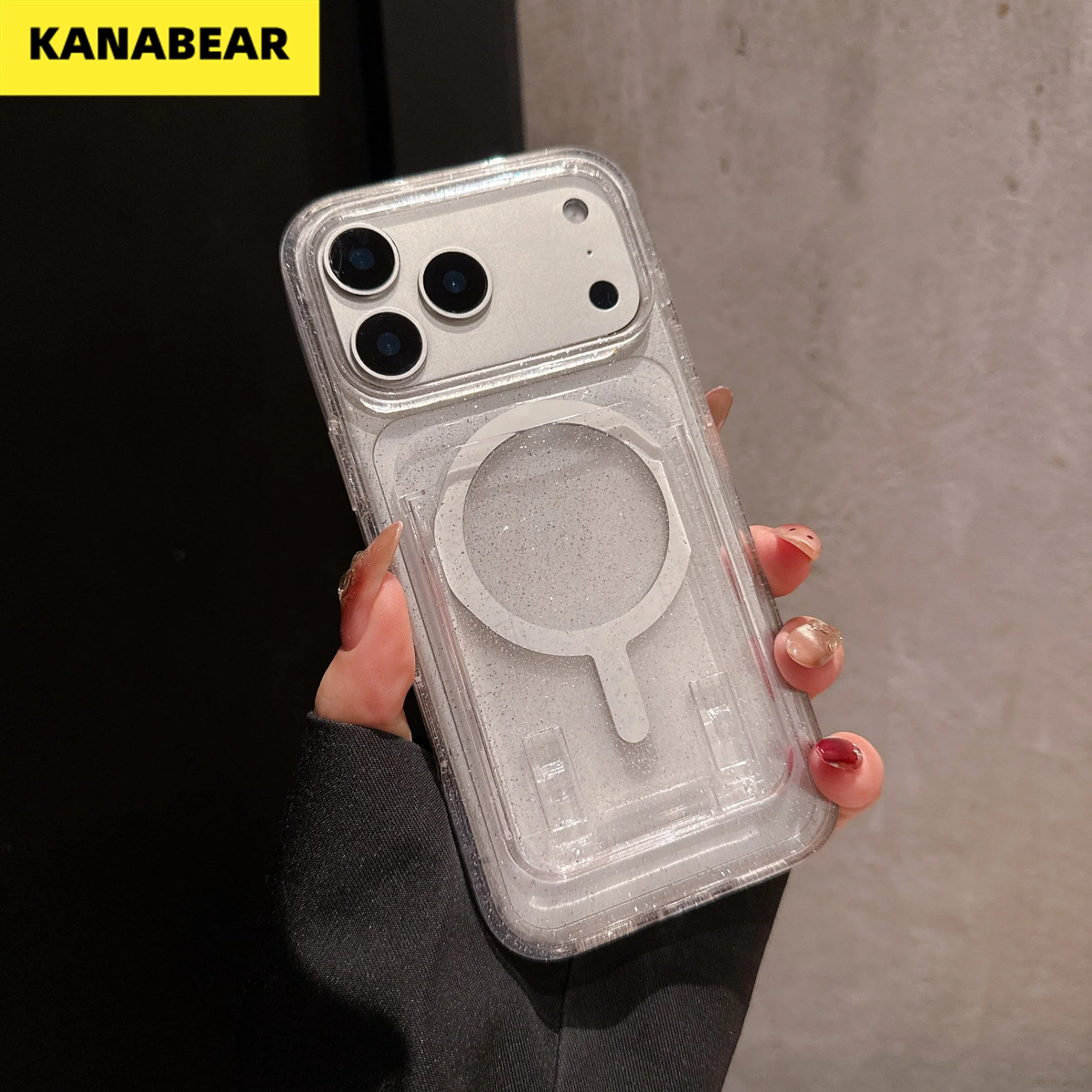 

Transparent strap flash phone case suitable for iPhone 17 Promax, with card holder magnetically attached phone case