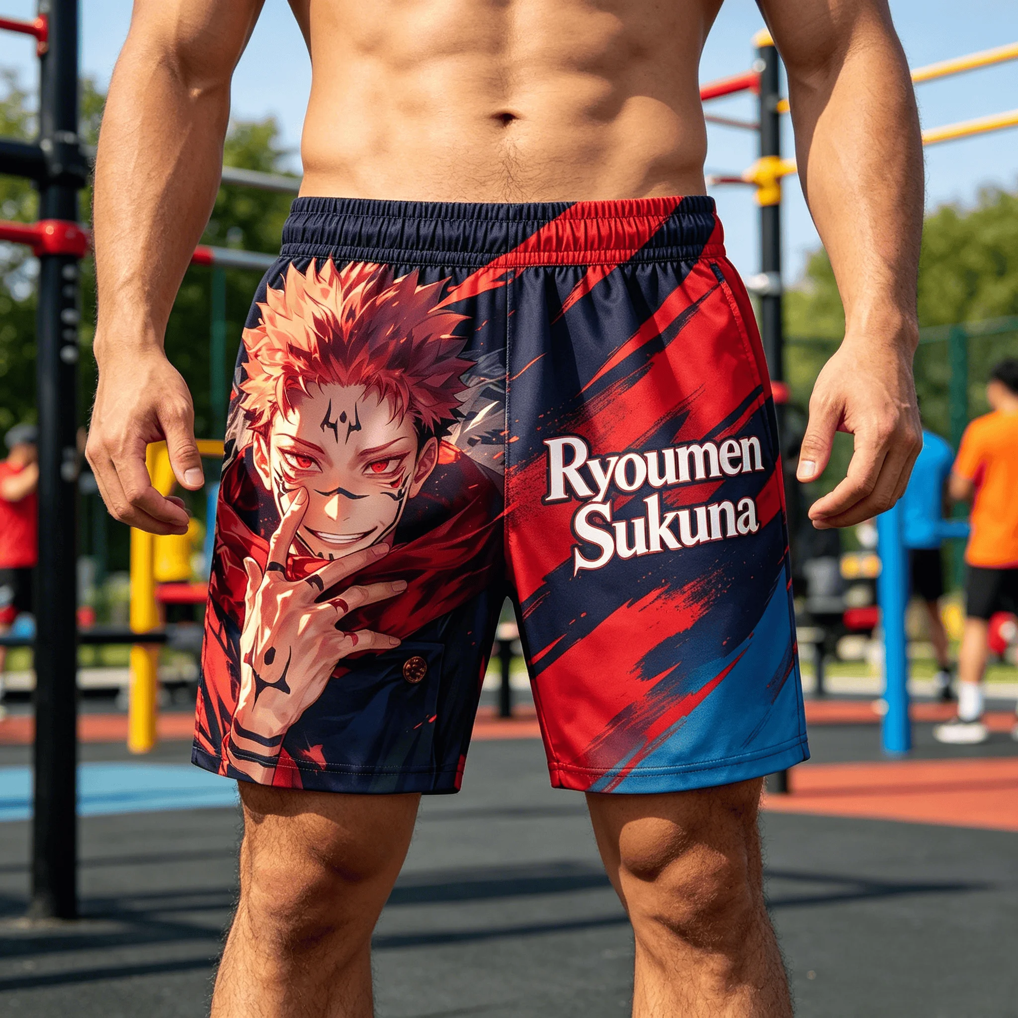 2026 Summer Jujutsu Kaisen Ryomen Sukuna Quick Dry Gym Shorts, Men's Unisex Anime Print Running Sports Board Streetwear Casual