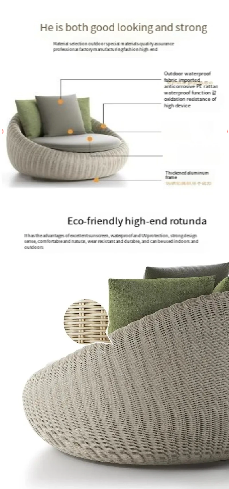 Nordic Outdoor Sofa rattanowa Balkon ogrodowy Wypoczynek Wewnątrz i na zewnątrz Willa Tkane krzesło Stolik kawowy Wodoodporne meble