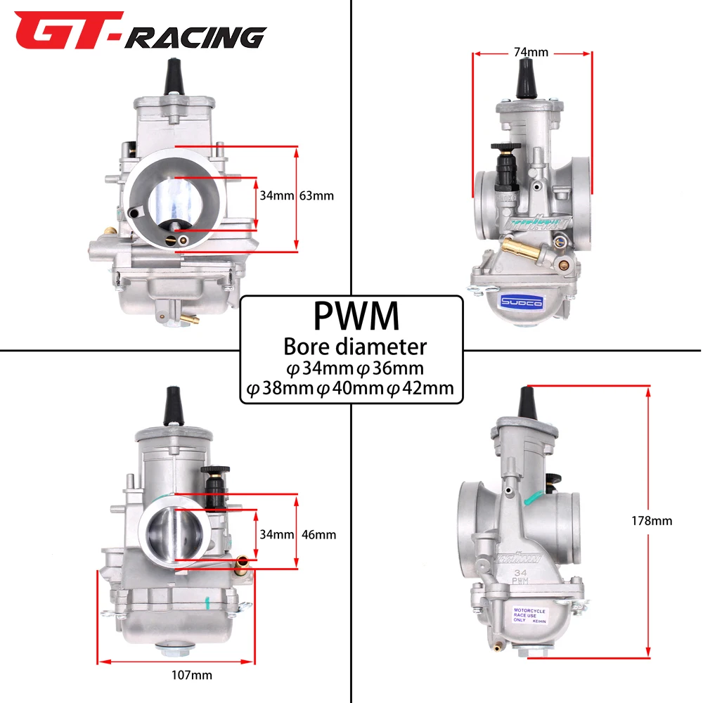 Motorcycle Racing Carburetor PWM 34 36 38 40 42mm Carburetor Universal Large Displacement 2T 4T