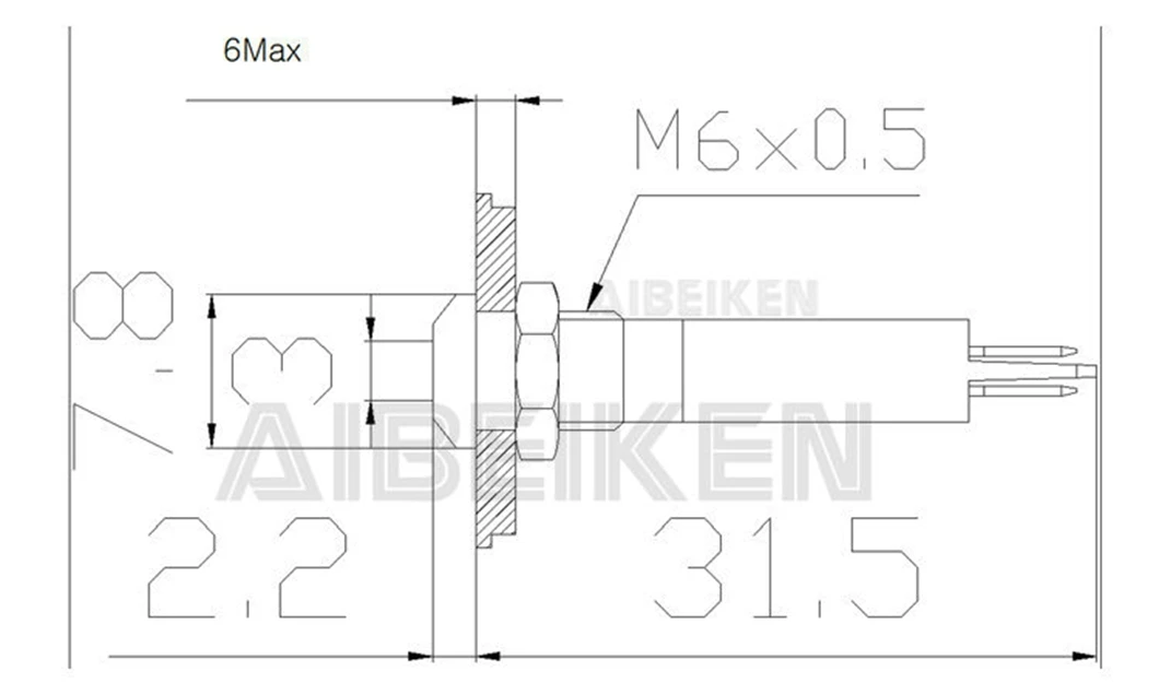 ABILKEEN 20PCS IB6A-FX-D 6MM Flachkopf Metall Anzeige Licht DC3-6V/12-24V AC110V AC220V Industrielle Pilot Lampe mit 150MM Kabel