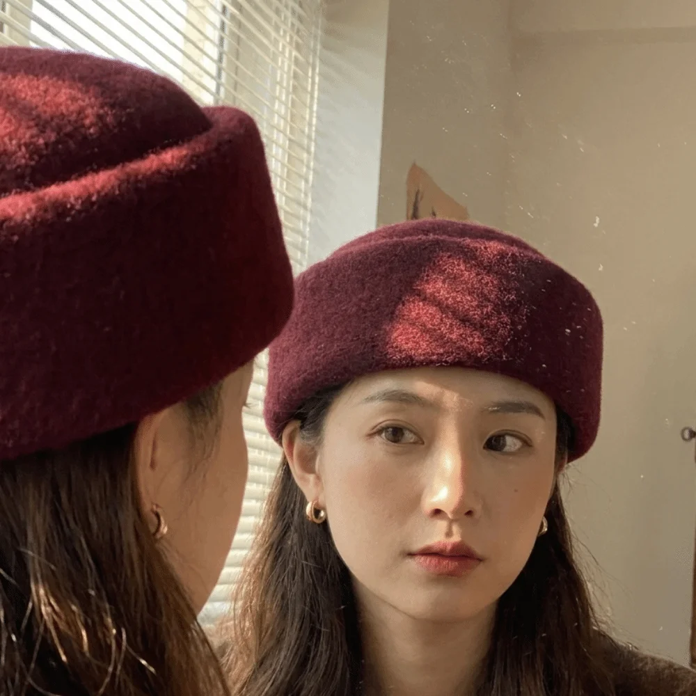 Fashion Structured Knitted Pillbox Hat Skin-friendly Windproof Beret Warm Non-slip Fedora Hat Dinner