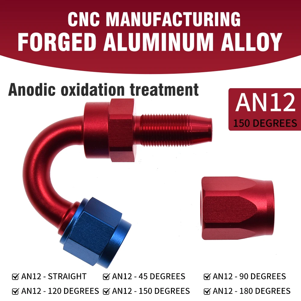 

AN12 Forged Aluminum Alloy Swivel Hose End Fitting 0° 45° 90° 120° 150° 180° Universal Oil Fuel Line Connector Car Modified Oil