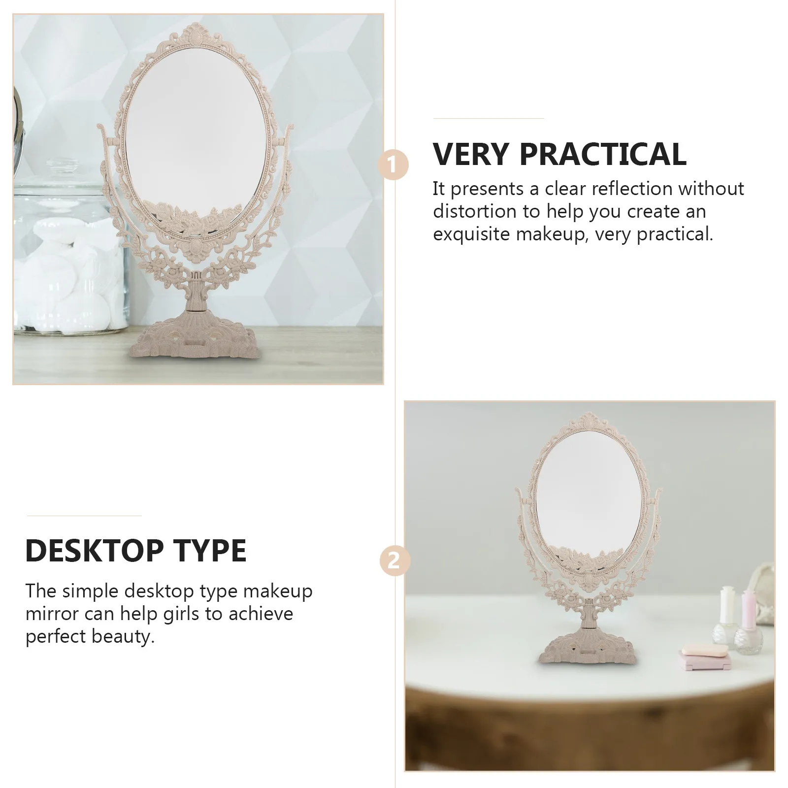 1Pcs Elegant Desktop Makeup Mirror High Definition Smooth Surface Non Distorted Reflection for Makeup Application Tabletop