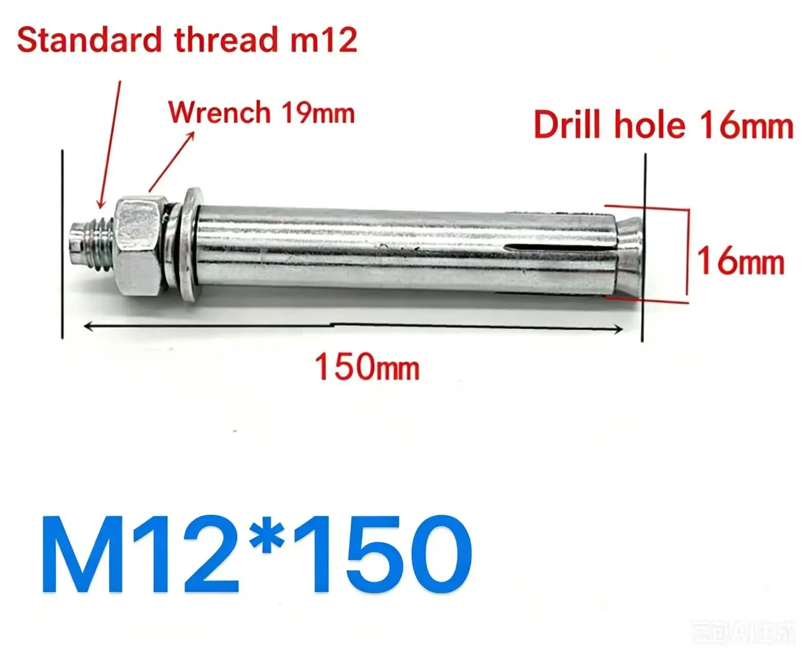 M12*150 Hex Expansion Anchor Bolt, Multiple Package Options, Retail & Wholesale, for Concrete Brick Wall Mounting Fixing