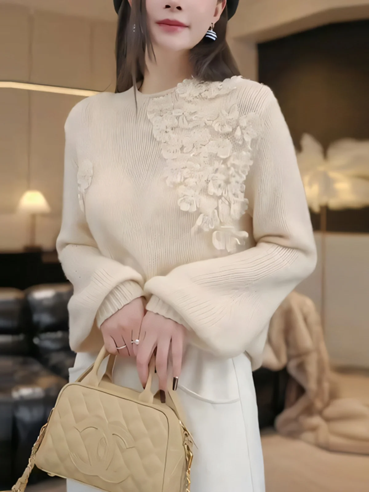 

Charming Lazy Sle Ele Sweater in Apricot Color Comfortable Casual High Faion Trendy Loose Fit Korean Sle Long Sve