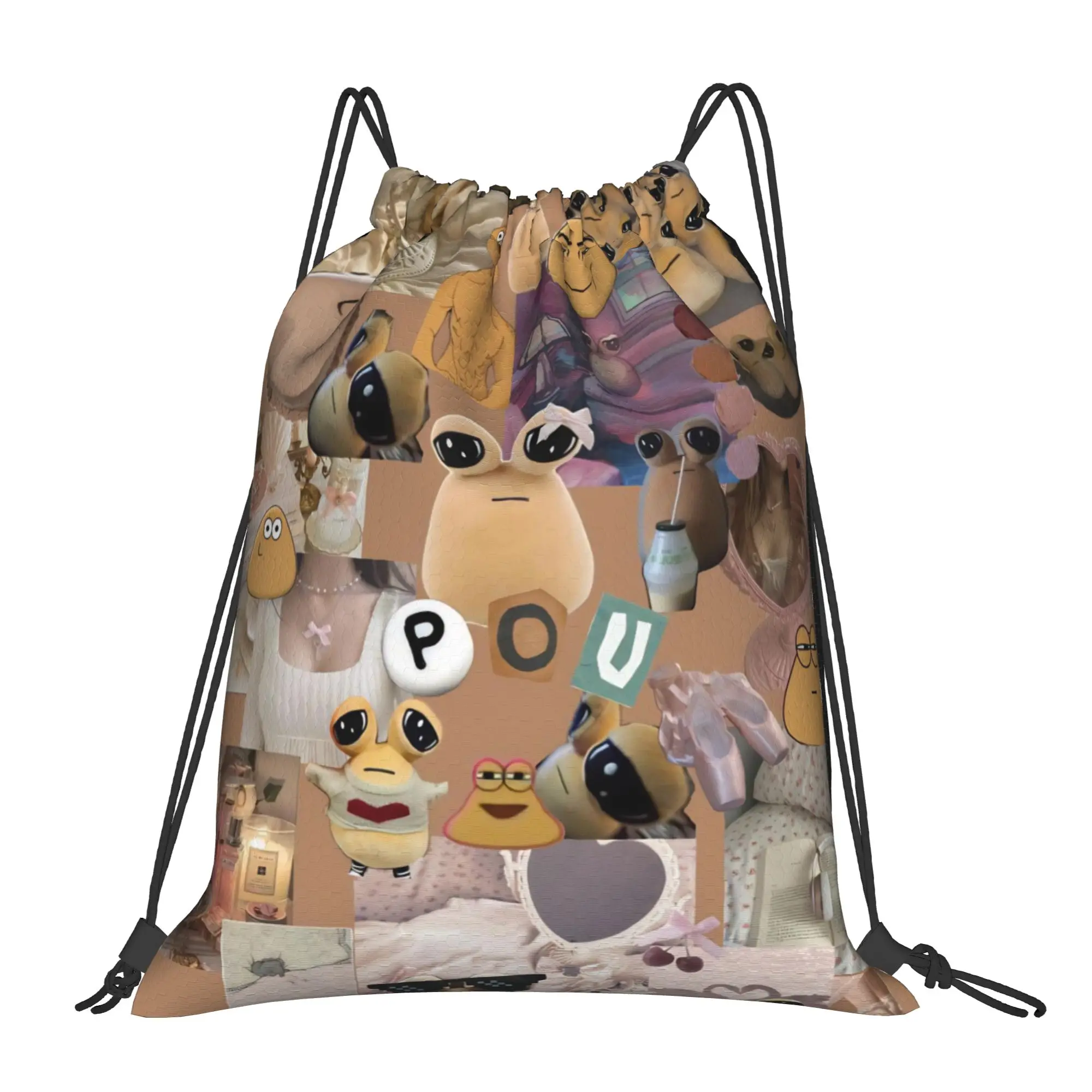 My Pet Alien Pou Bag Drawstring Backpack Sports Gym Sackpack Water Resistant Virtual Pet String Bag Cycling 36cm (W) x 43cm (H)
