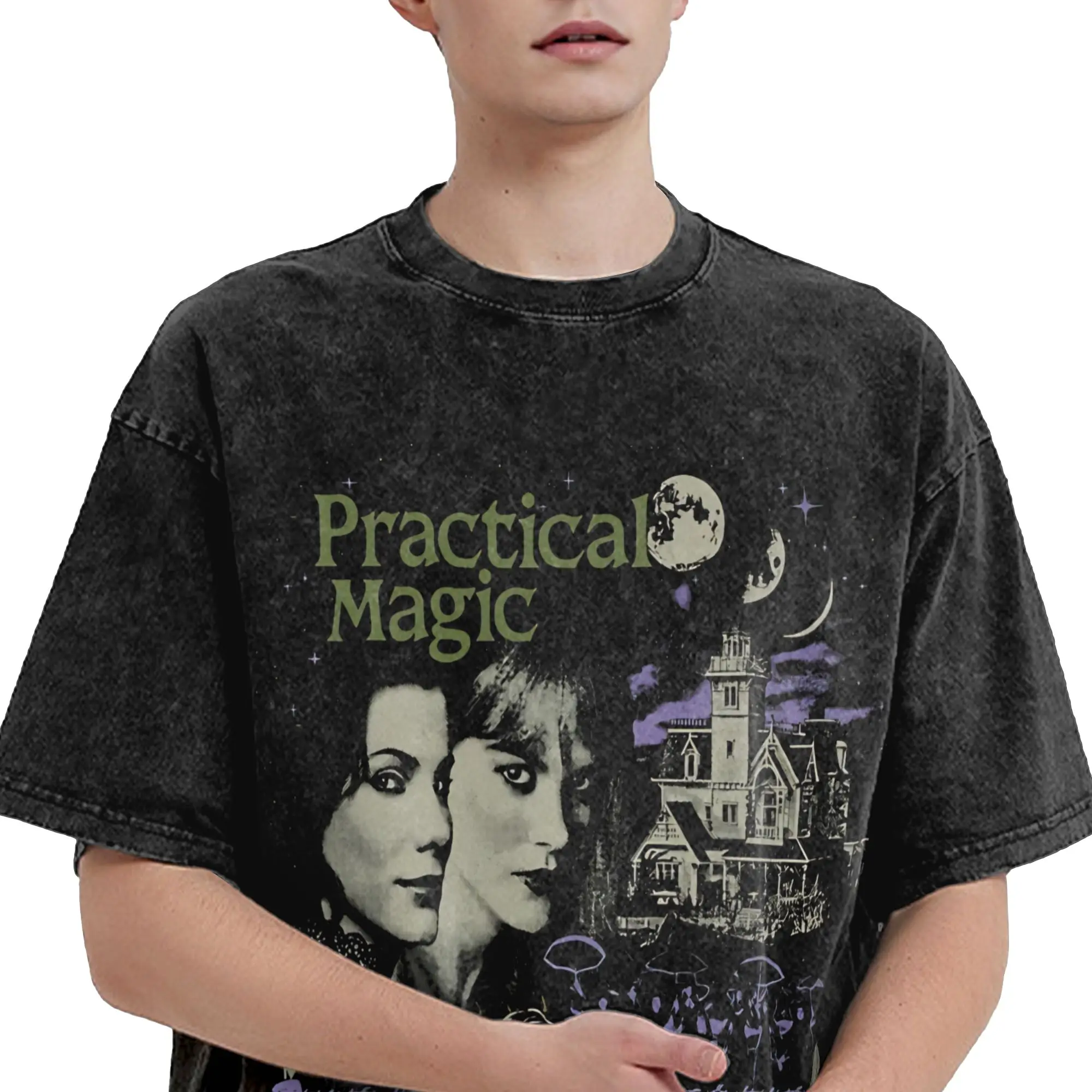 Harajuku Washed Shirts Practical Magic 2 Witchy Romance Witch Sisters Gothic Merch Fashion T-Shirts High Street  Streetwear
