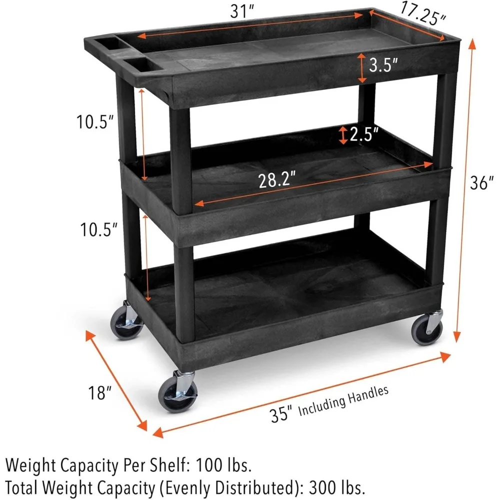 Wózek narzędziowy na kółkach z 3 półkami o udźwigu 136 kg - Idealny do przechowywania w garażu i biurze