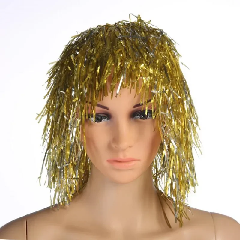 Women Men Paillette Sequin Colorful Rain Wire Tassel Wig Props Party Head Wear Cosplay Costume    Decoration Christmas