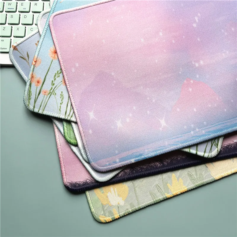 Mouse Pad Green Leaves Deskpad Mouse Mat Small Fresh Mausepad Cartoon Surface for the Mouse Premium Office Accessories for Desk