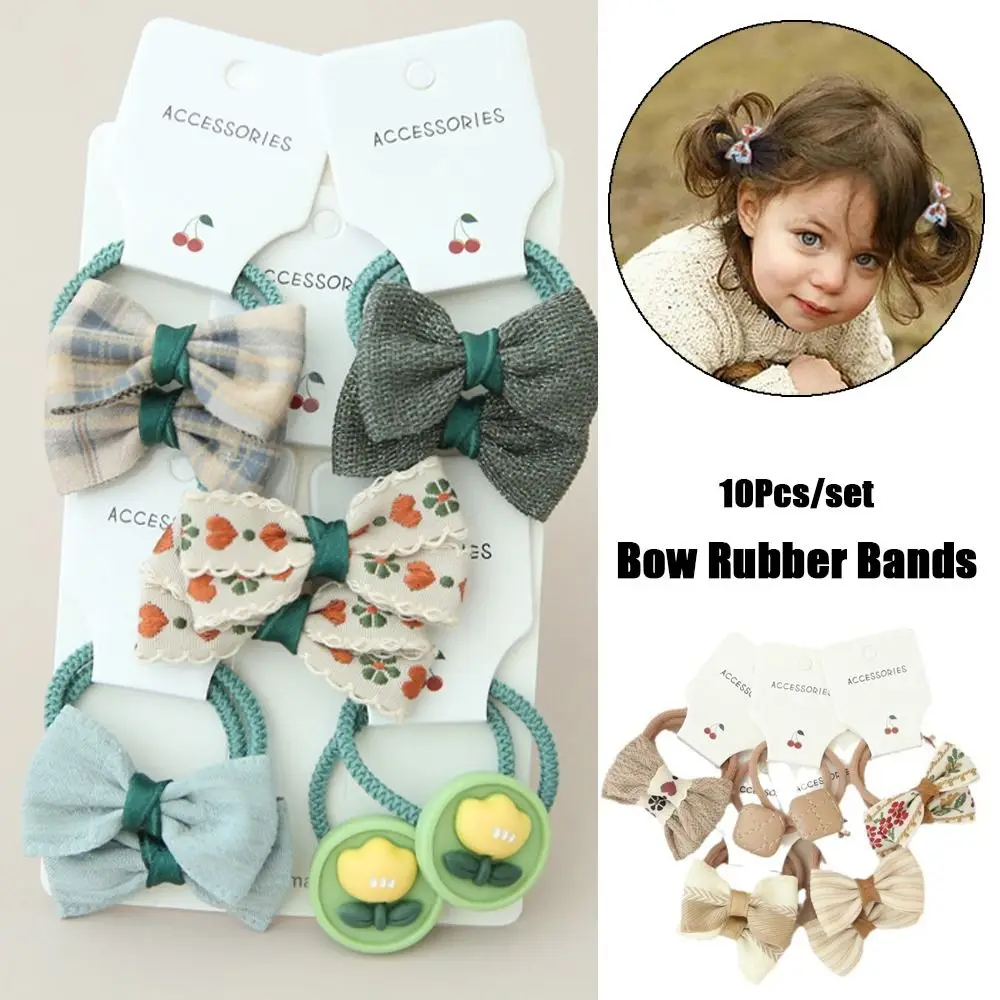 

10Pcs Fashion Sweet Elastic Rubber Band Kids Girls Cute Hair Ties Bowknot Bows Flower Headdress