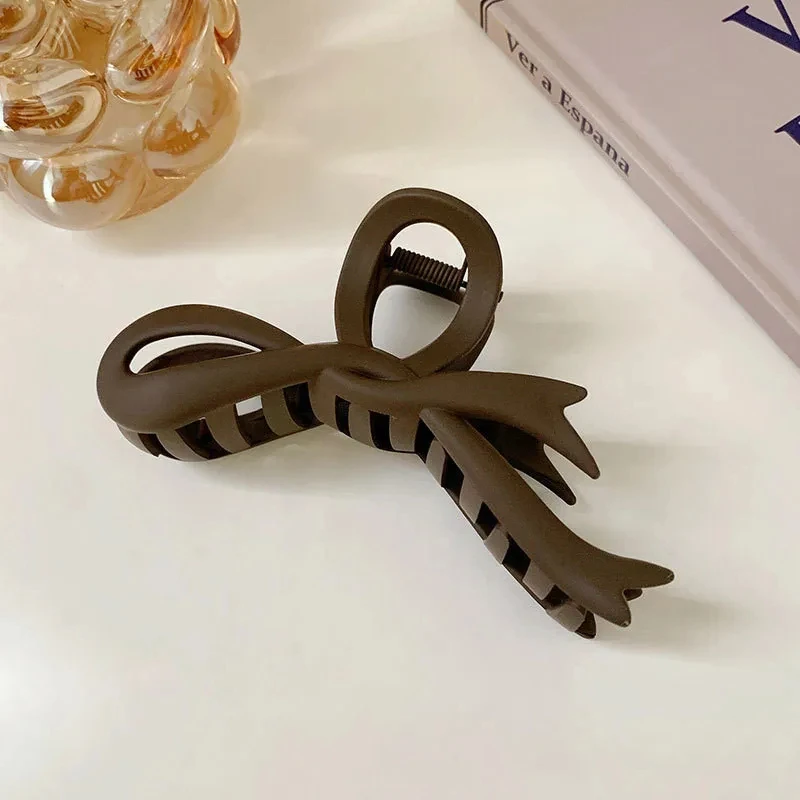 12CM Matte Hair Clips Vintage Ribbon Bow Hair Claws Crab Headwear Hairpins Shark Ponytail For Women Hair Accessories Barrettes