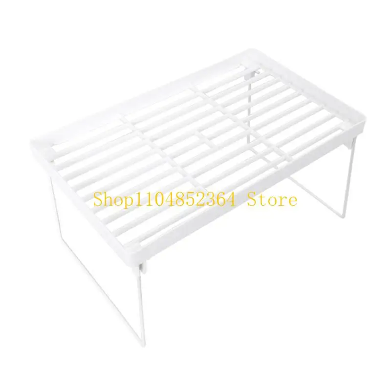 

652F White Wire Stacking Cabinet Shelf Stackable Foldable Space Saving Shelf Stand Rack Desk Countertops Storage Holder Shelf