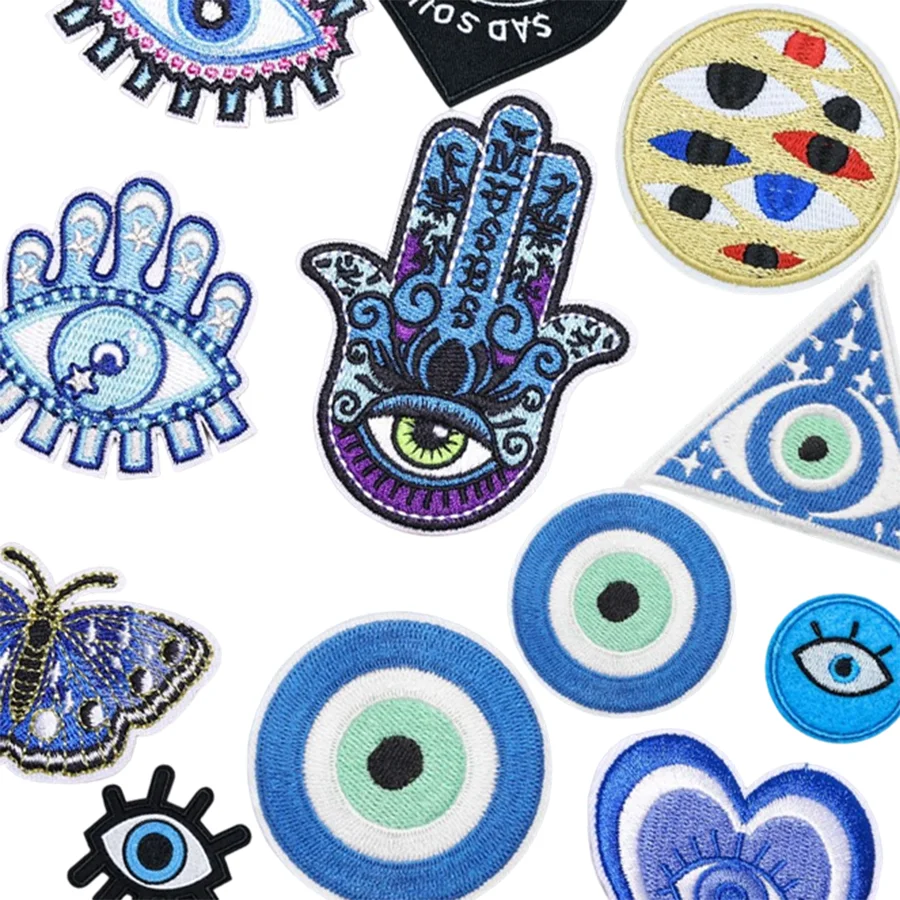 

Оптовая продажа сглаза вышитого синего дьявола глаз утюг на нашивке для толстовок, курток и шляп