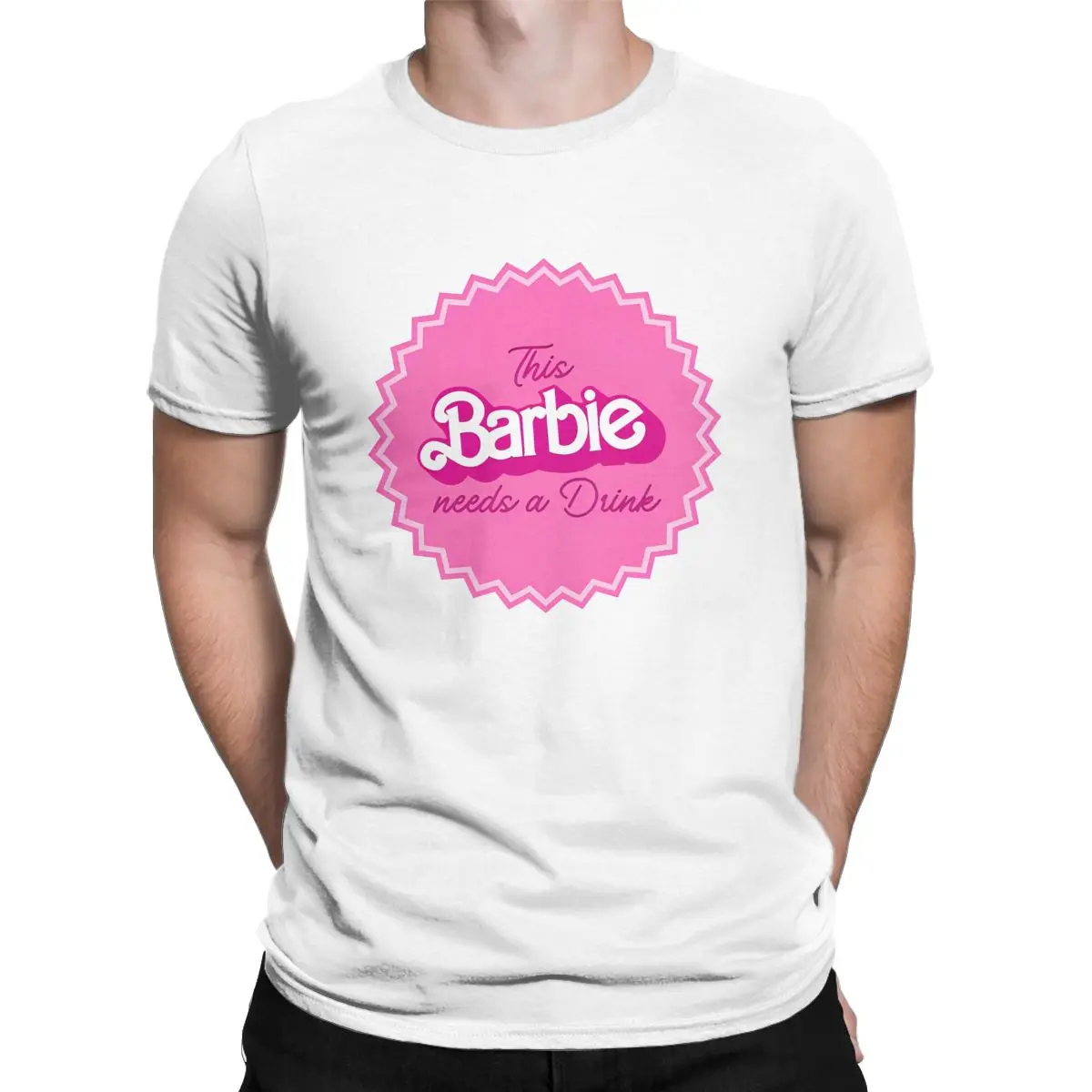 This Barbie Needs A Drink T-Shirt for Men Vintage 100% Cotton Tee Shirt Round Neck Short Sleeve T Shirts Summer Clothing