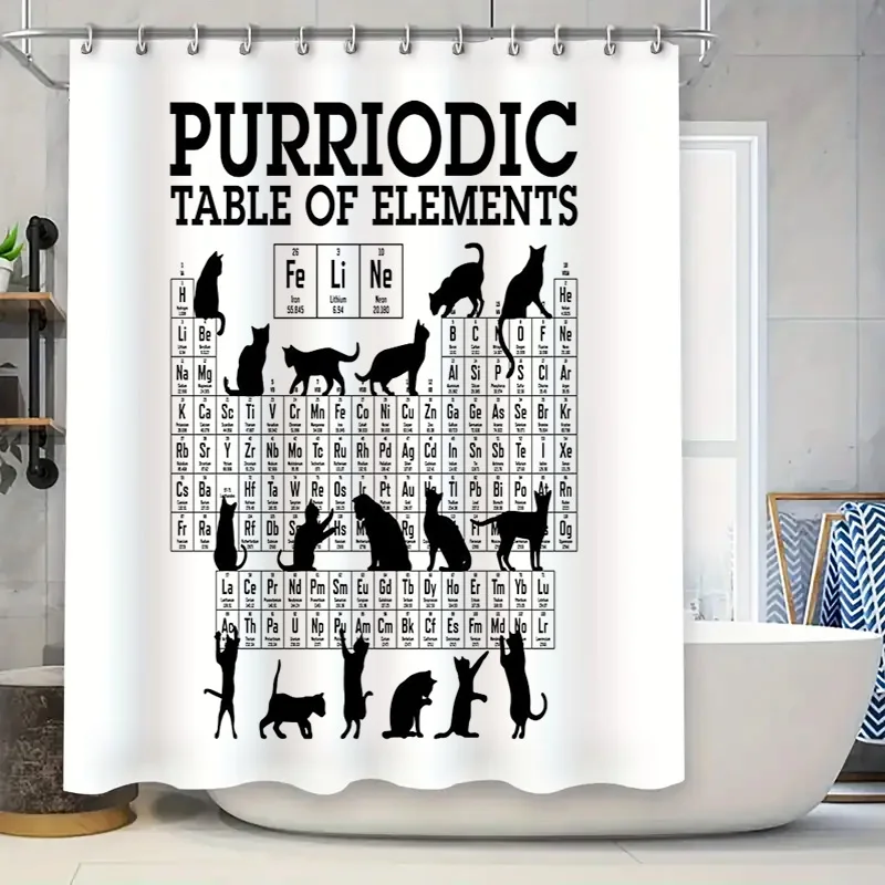 

Periodic Table Cat Shower Curtain Funny Science Decor Chemistry Classroom Bathroom Set