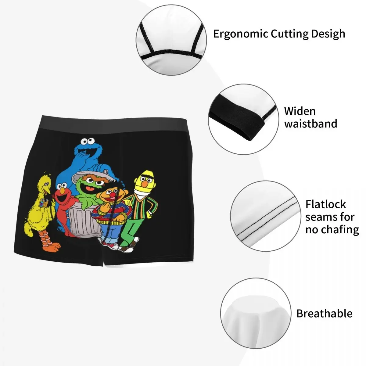 Biancheria intima personalizzata del fumetto stampa maschile personalizzata Elmo Big Bird Boxer Shorts mutandine slip mutande traspiranti