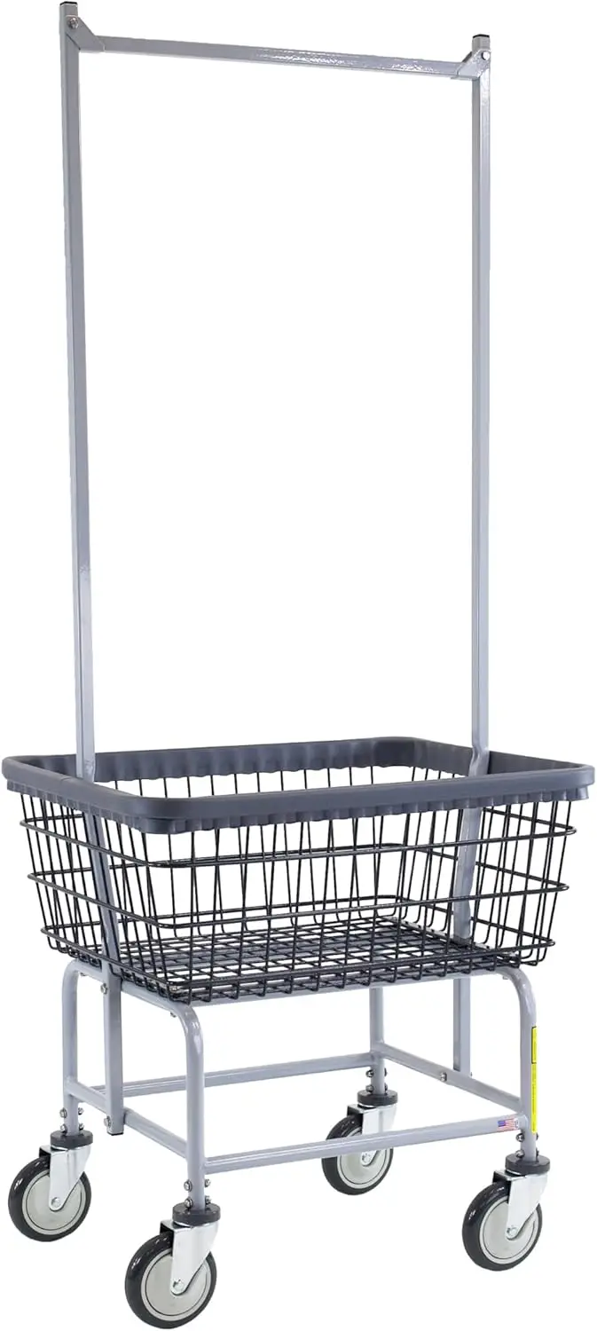 

R&B Wire® 100E58/D7 HD Wire Laundry Cart with Double Pole Rack | 2.5 Bushel | Steel Frame with Dura-Seven™ Anti Rust Coated Bask