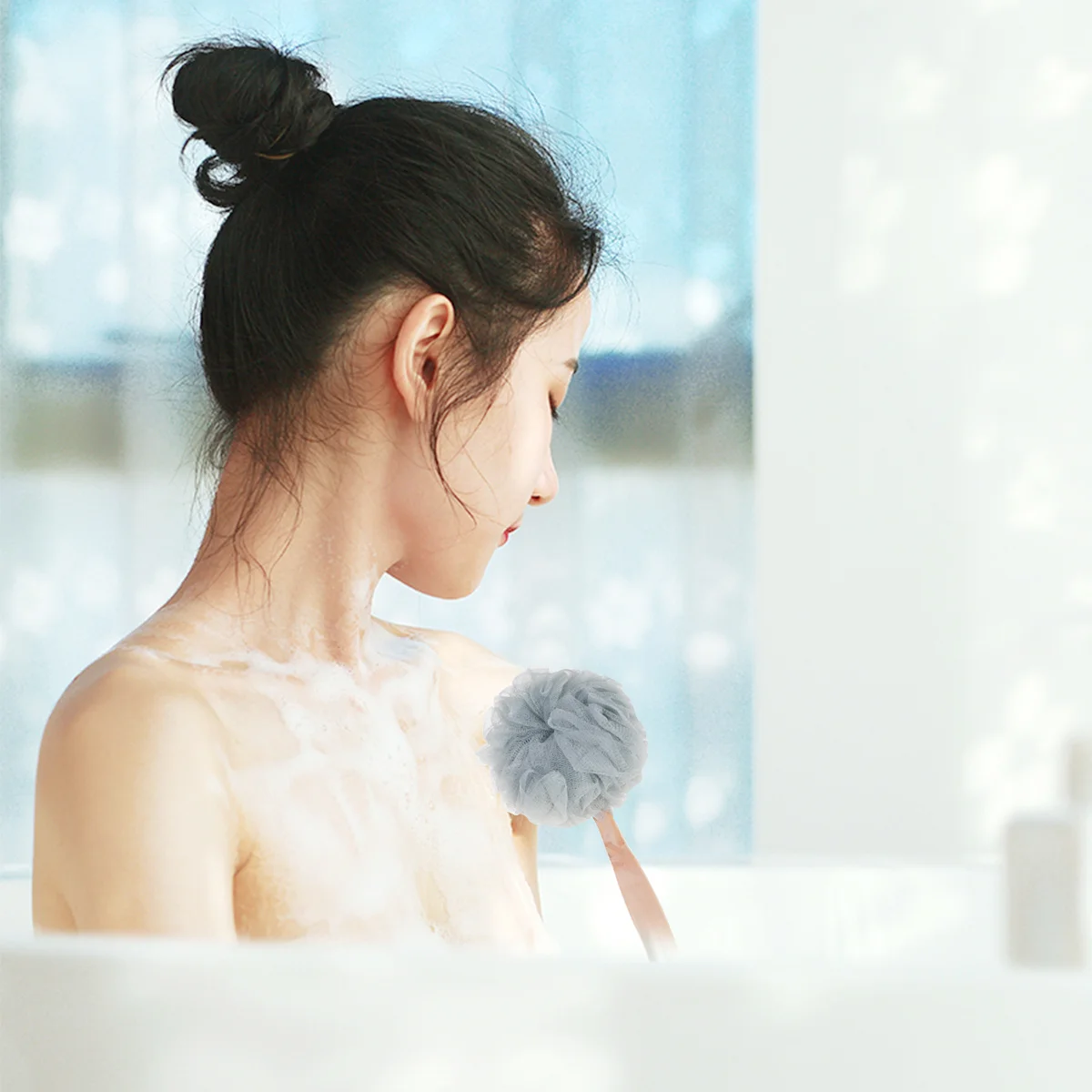 

3pcs Nylon Long Handle Bath Scrubber Shower Back Exfoliating Tool Soft Bristle Massage Bath Ball Flower For Dead Skin Removal