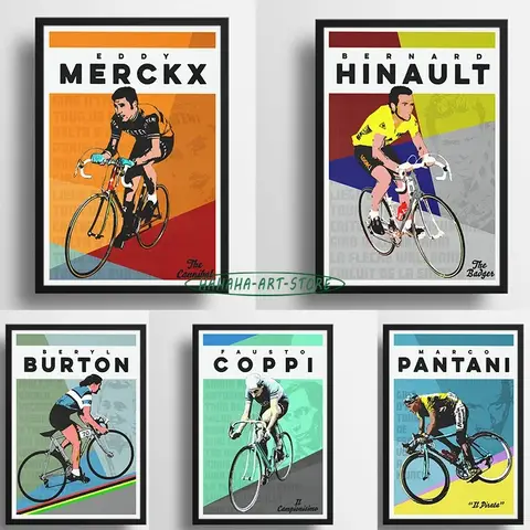 Cycling Art Poster Canvas Poster Bernard Hinault Eddy Merckx Fausto Coppi Beryl Burton Marco Pantani Biker Wall Decoration