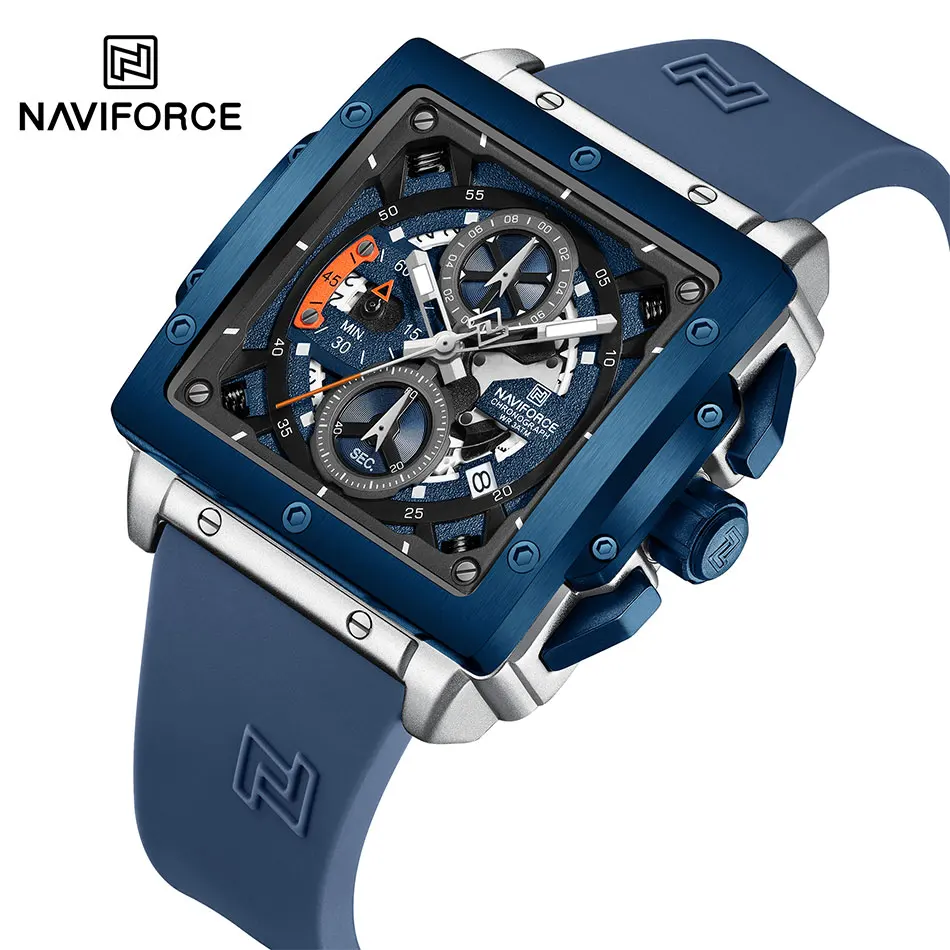 NAVIFORCE Men\'s Casual Square Quartz Watch Silicone Strap Military Chronograph Man Waterproof Watch Luxury Brand Montre Homme