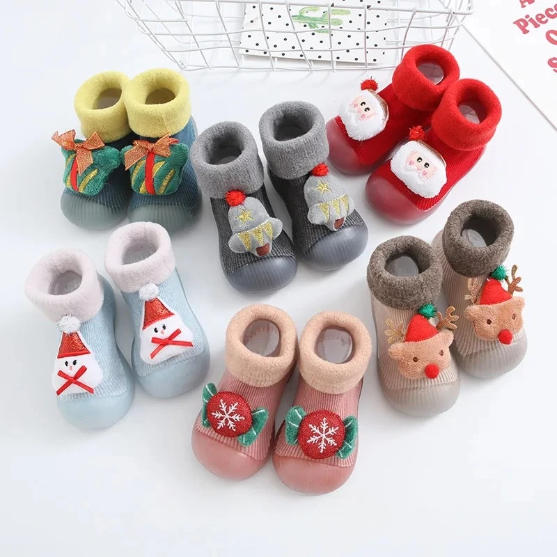 

Детские носки, зимняя обувь из плотного хлопка в стиле животных, милая детская напольная обувь, противоскользящие первые ходунки, рождественские подарки для детей 0-3 лет