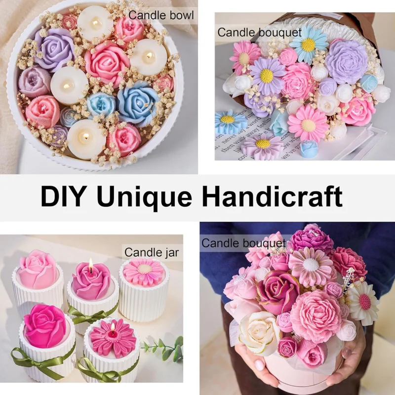 5Flower Candle Mold Set，3D Floral silicone candle mold，Used for candle making，Daisy、Peony、Rose、Tulip flower mold view 3