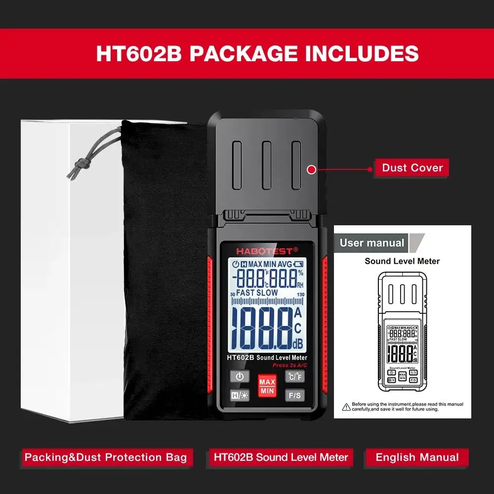 HABOTEST HT602A Schallpegelmesser Digitales Hand-DB-Messgerät HT602B Lärm-Audio-Pegelmesser 30-130 dB Dezibel Mini-Schallmessgerät – Detail 15