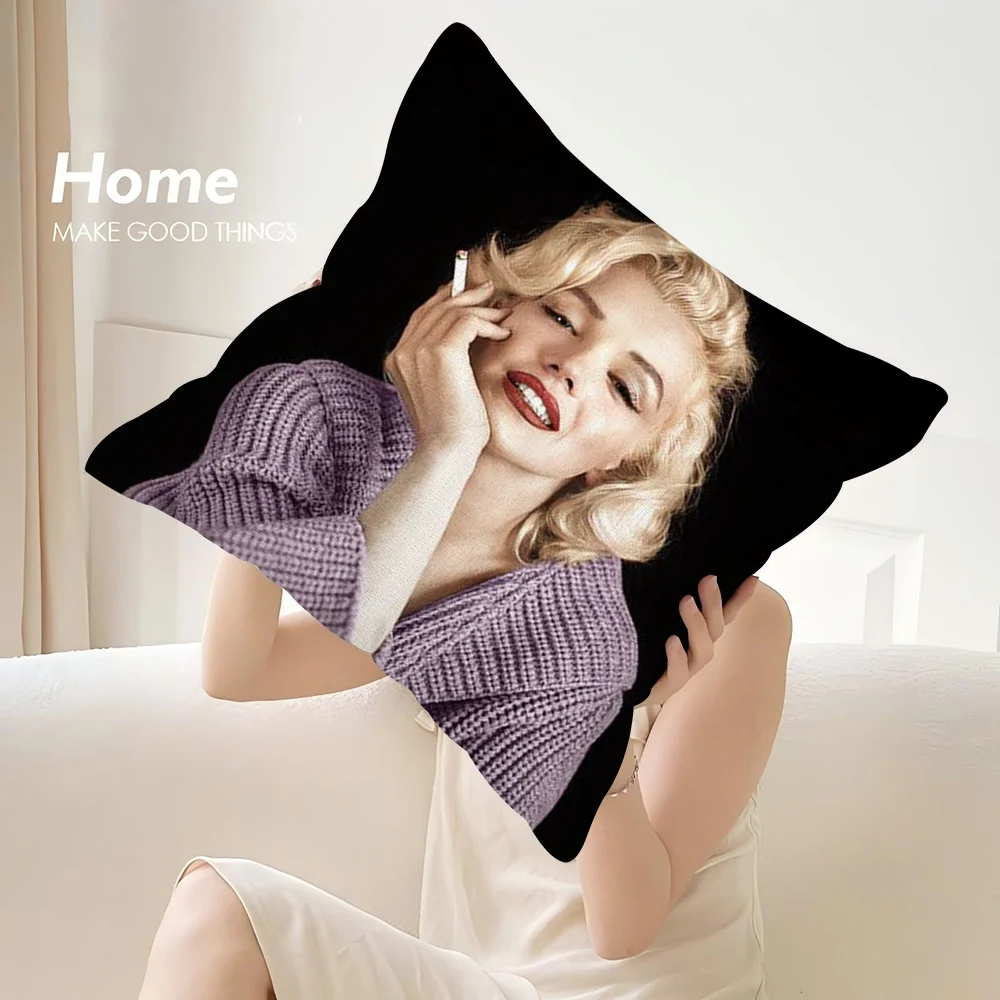 M-Marilyn M-Monroe Pillow Case Sofa Decorative Home Double-sided Print Plush Square Throw Pillow Covers Cushion Decor Cover