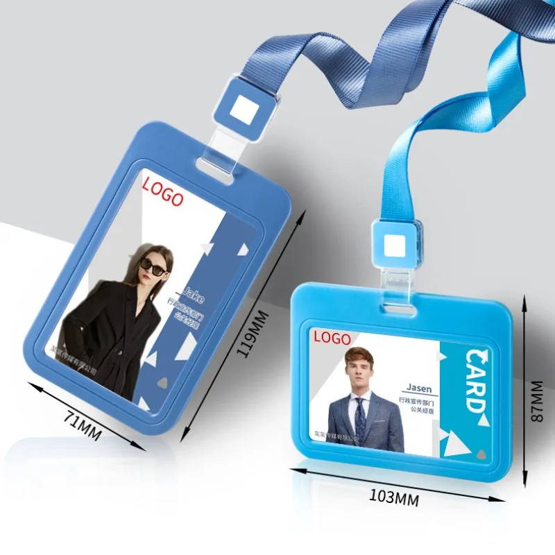 1Set Plastic Working Permit Case Neck Strap Exhibition ID Card Holder Pass Work Name Card Cover Case Sleeve Badge Holder Lanyard