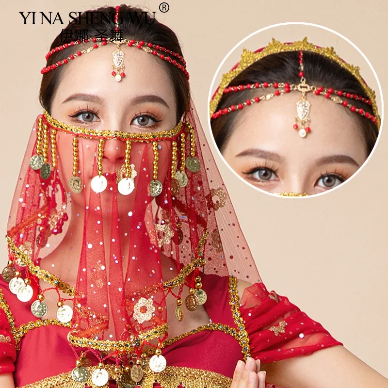 Indian Dance Dunhuang Exotic Style Headwear Bracelet Jewelry Boho Vintage Beads Earrings Performance Clothing Accessories Female