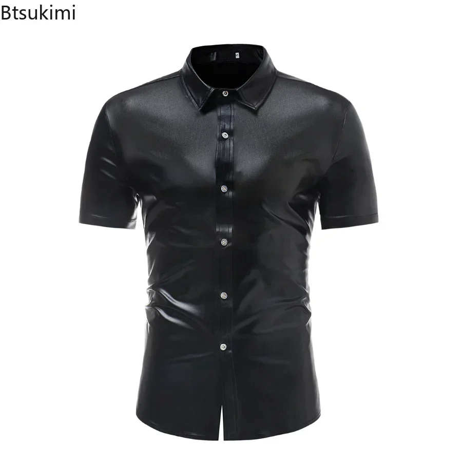 

2026 Мужские блестящие рубашки для вечеринок в ночном клубе, модная золотистая, серебряная приталенная рубашка с коротким рукавом, мужская вечерняя одежда для певцов, мужская одежда