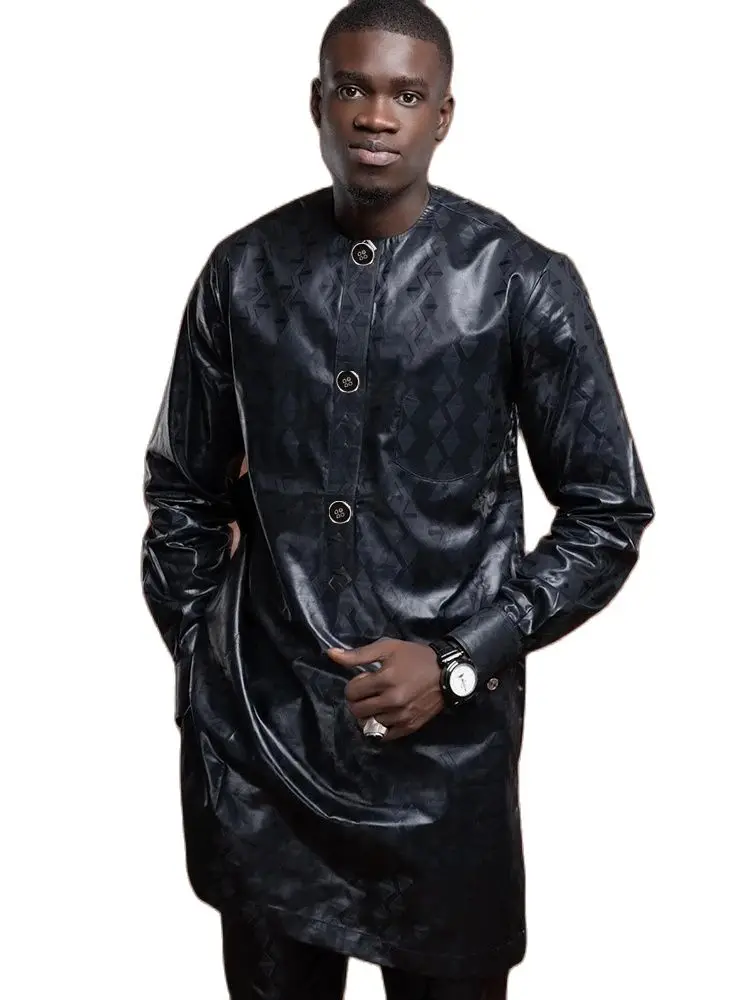 African Men Skirt And Pants Black Top Quality Bazin Riche Brocade Clothing Party Wedding Brocade Senegal Clothes Bazin Boubou