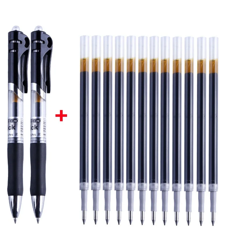 2Pen + 10 Recarga Imprensa Gel Caneta Preto/azul/vermelho Tinta Bala Primavera Set Recarga 0.5 Mm Escola e Material de Escritório (não apagáveis)