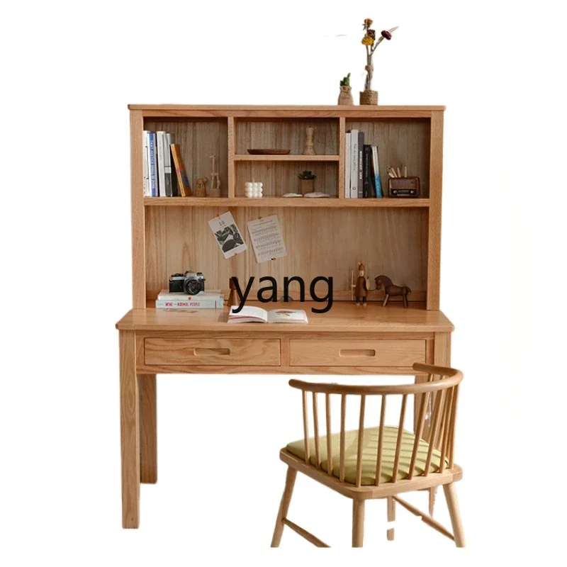 

xyy log oak desk bookshelf integrated table combination full solid wood computer desk