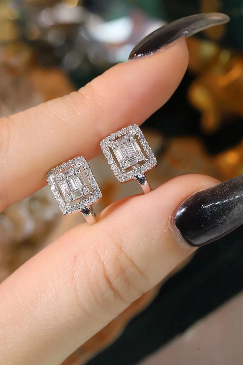 LUOWEND 100% 18K White Gold Earrings Women 0.60carat Real Natural Diamond Hoop Earrings Fashion Design High Wedding Jewelry