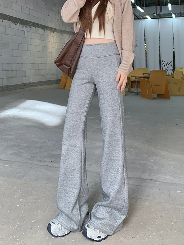 Pantaloni Casual a Vita Alta con Fodera per Donna, Moda Autunno Inverno, Snellenti, Pantaloni Lunghi a Gamba Dritta di Tendenza